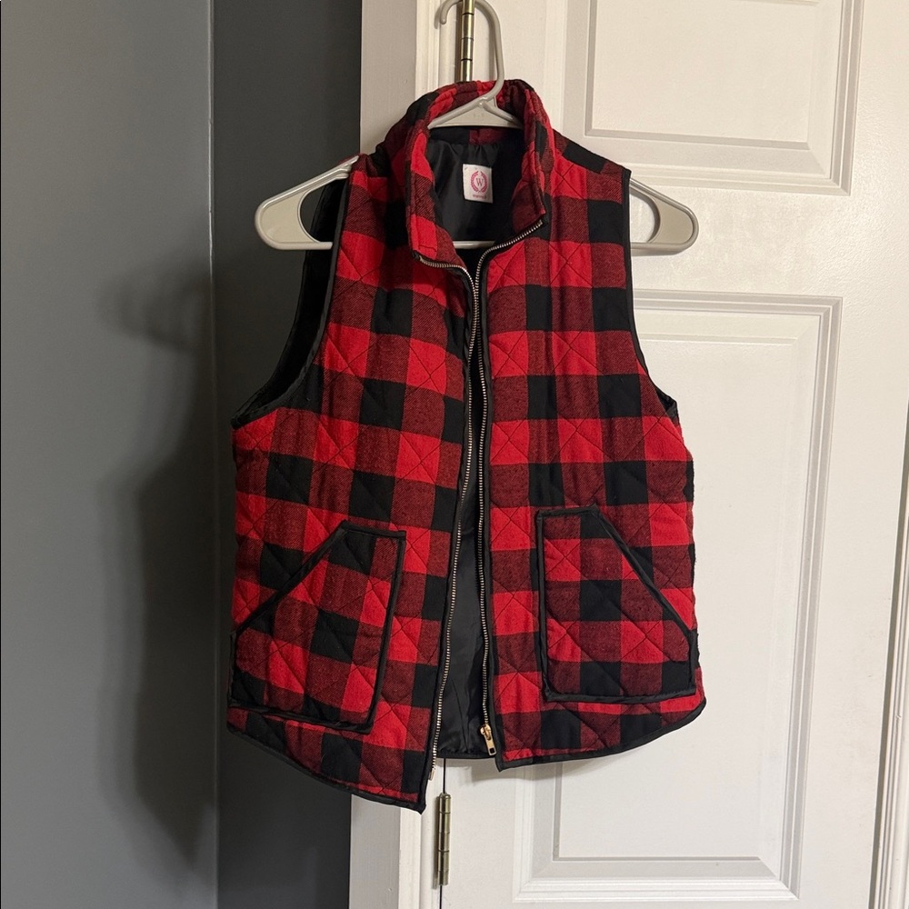 Red and Black Plaid Vest